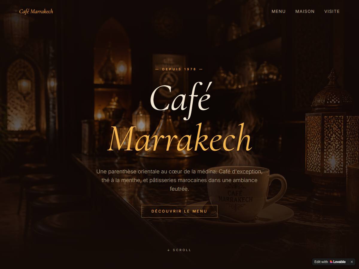 Menu digital Ambience — page d'accueil éditoriale du menu.