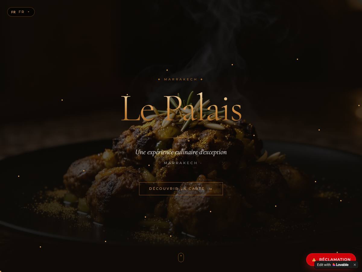 Menu digital Le Palais — page d'accueil du menu de restaurant.